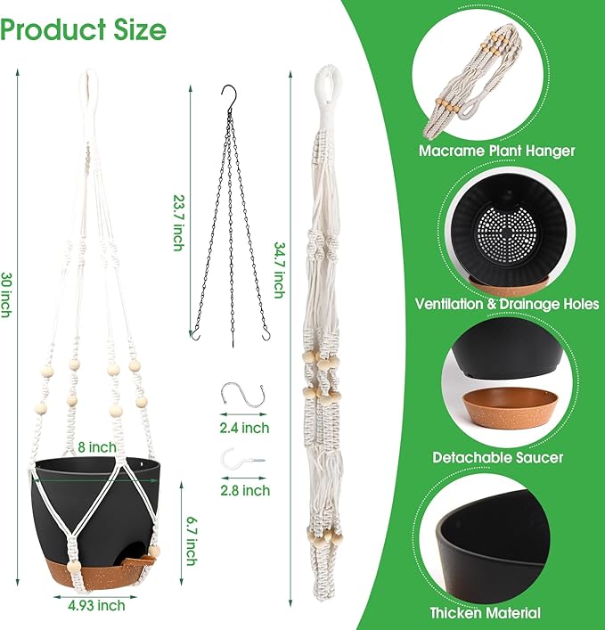 Hanging Planters for Indoor Outdoor Plants, 2 Pack Self Watering Hanging Pot - Image 2