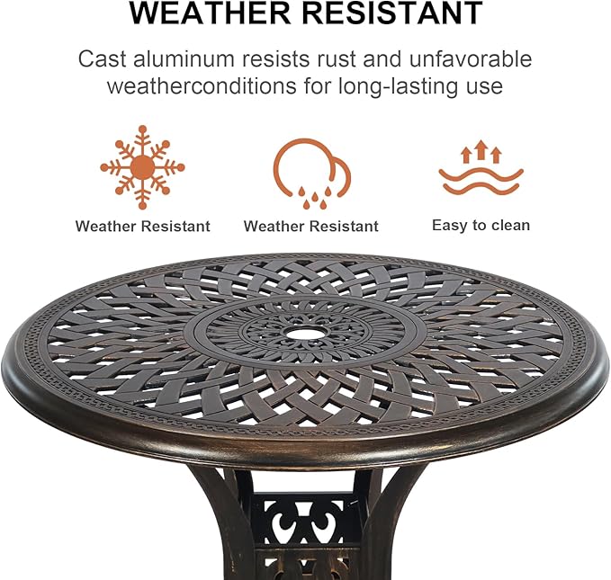 30.31" Outdoor Patio Dining Table, Cast Aluminum Patio Bistro Table, Round - Image 5