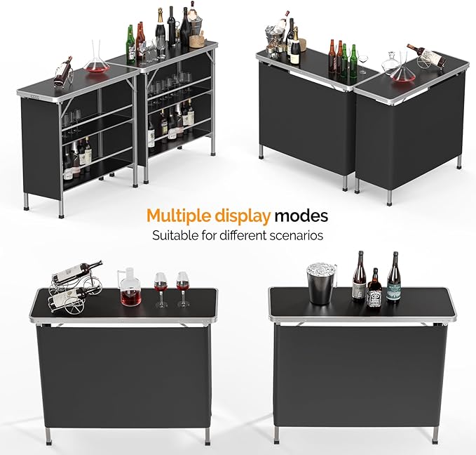 VINGLI 43" Portable Bar Table, 3-Tier Shelves, Mobile Bar Table - Image 8