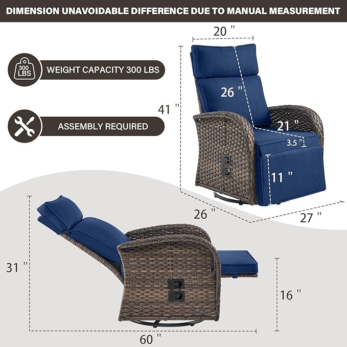 Belord Dual-Adjust Outdoor Swivel Recliner Chair – Wicker Reclining Patio Chair - Image 2