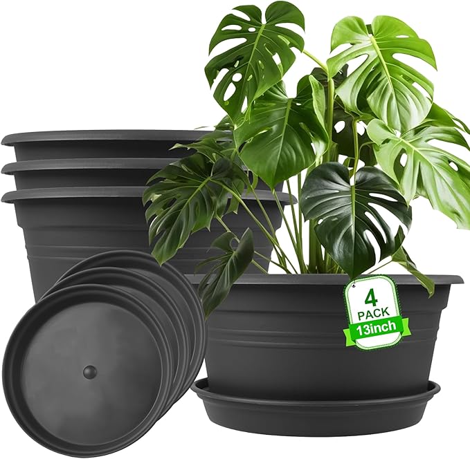 Large Flower Pots Set of 4 Pack 13 inch, Plant Pots Outdoor Planters by NNARRE