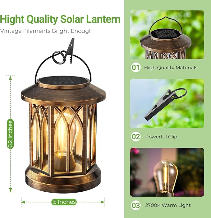 WdtPro Solar Lanterns Outdoor Lights, 4 Pack Bright Lanterns Outdoor Waterproof - Image 6