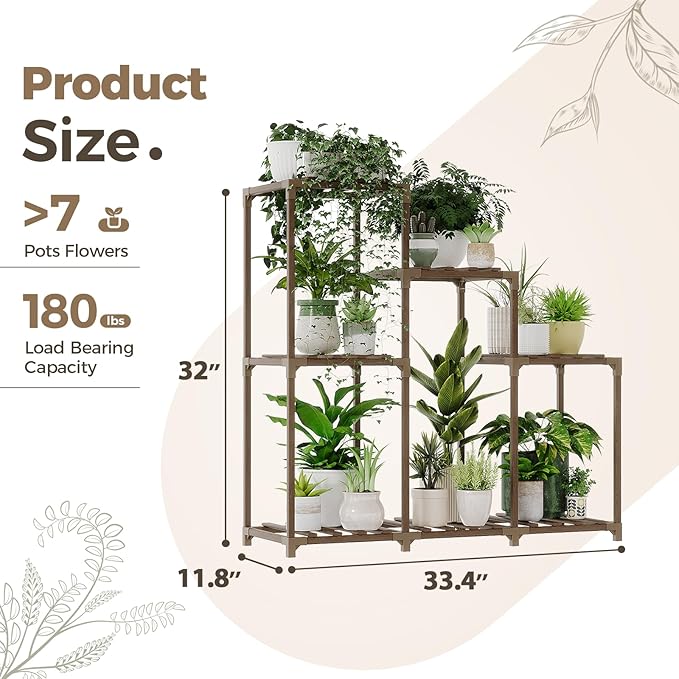 Bamworld Plant Stand Indoor Wood Plant Shelf Outdoor Tiered Plant Rack - Image 6