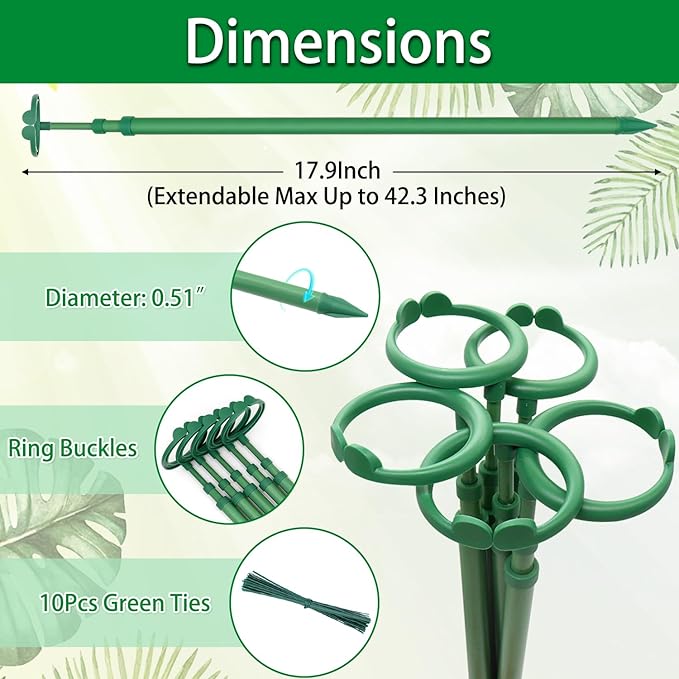 Extendable Plant Stakes, Length Scalable from 17.9IN to 42.3IN Plant Support - Image 2