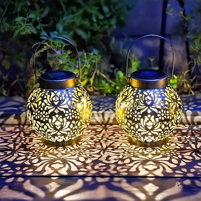 2 Pack Outdoor Solar Hanging Lantern Lights Metal LED Decorative Lamp - Image 3