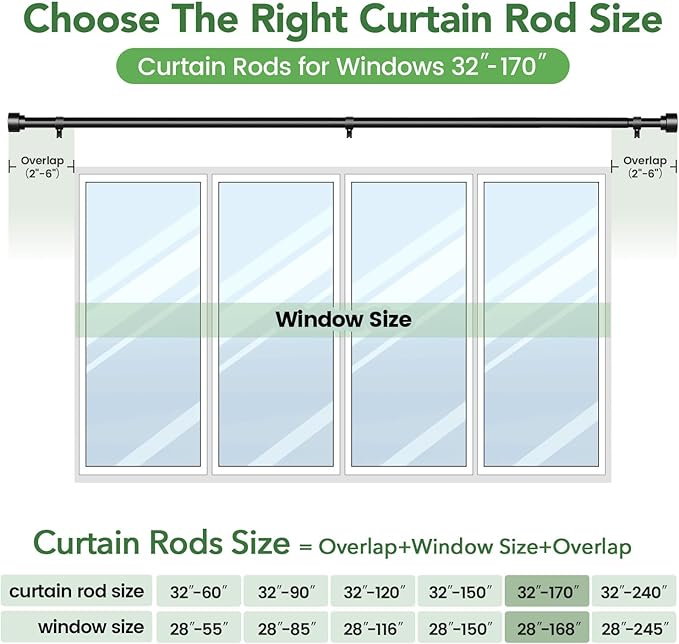 Time Forest Curtain Rods for Windows 32 to 170, 1 Inch Adjustable Black Heavy - Image 7