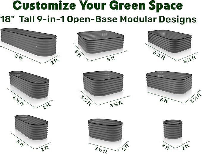 9-in-1 Galvanized Steel Raised Garden Bed // 8×2×1.5 ft Modular Planter - Image 2
