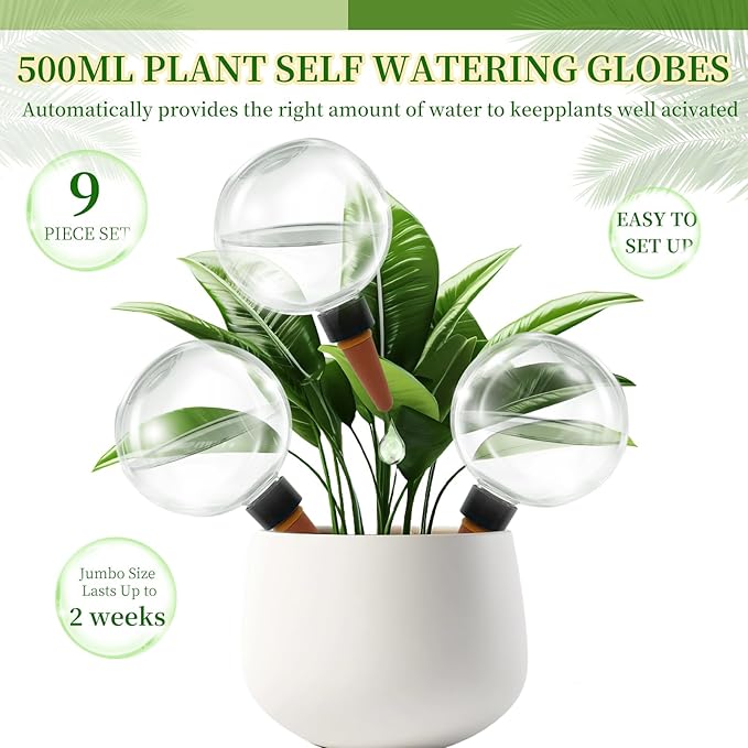 9 Pack Self Watering Globes for Indoor Plant Plastic Water Bulbs 17.5 oz - Image 4