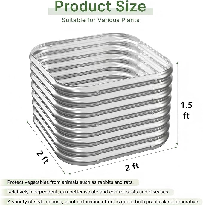 4 PCS Tall 2x2x1.5ft Galvanized Raised Garden Bed Outdoor, Metal Garden Bed - Image 2