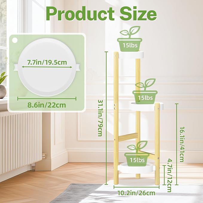 iDavosic.ly 3 Tier Bamboo Plant Stand Indoor Outdoor - Image 3