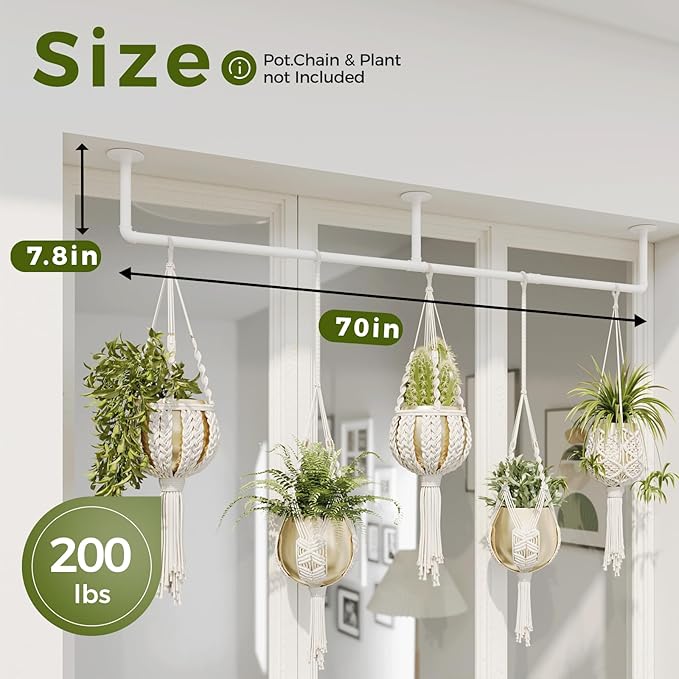 Bamworld Hanging Planters for Indoor - 70in White Metal Rod Plant Hangers - Image 4