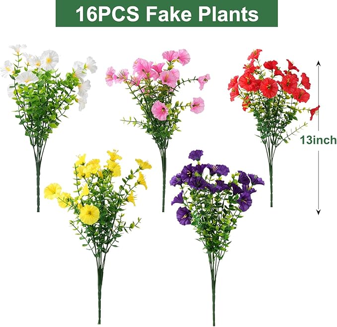 Artificial Flowers for Outdoors, UV Resistant Fake Silk Morning Glory, - Image 4