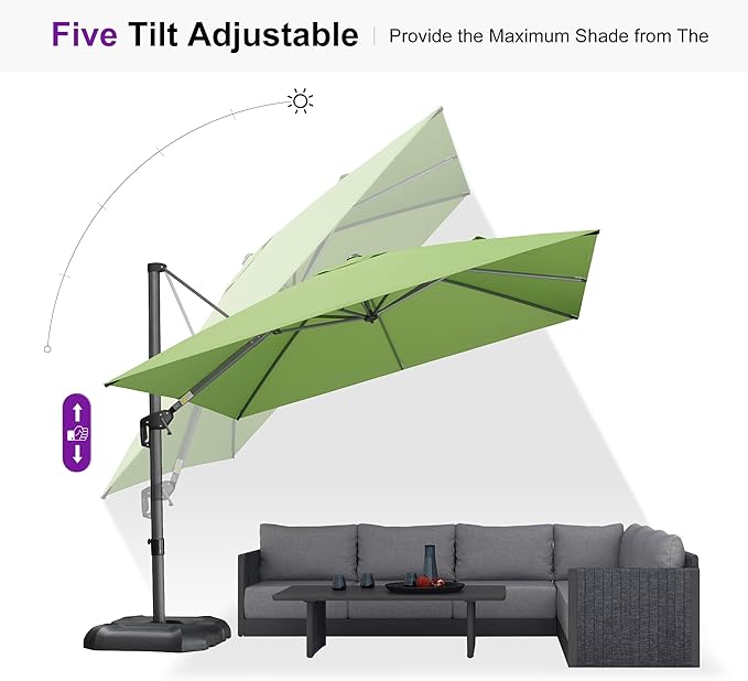 PURPLE LEAF 10 Feet Square Cantilever Umbrella Patio Umbrella - Image 7