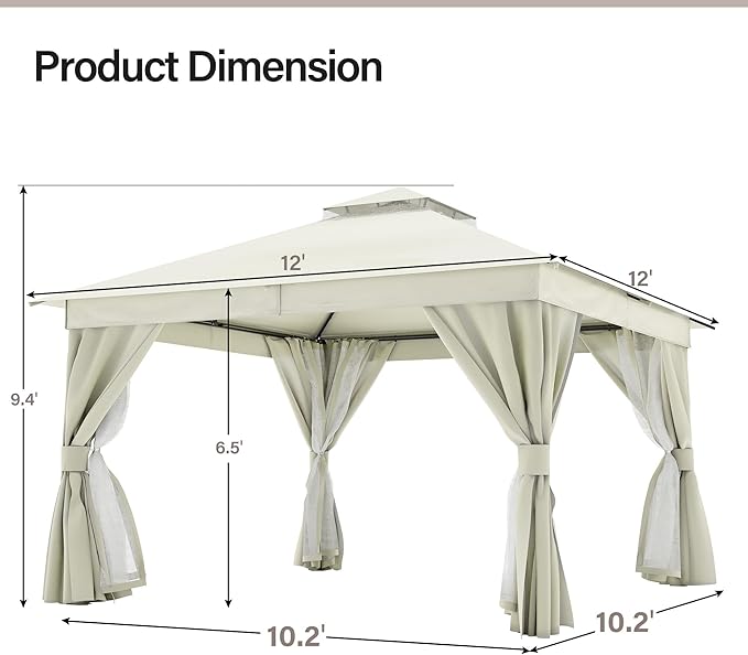 LAUSAINT HOME Semi-Permanent Outdoor Patio Gazebo 12'x12', Heavy Duty Party - Image 9