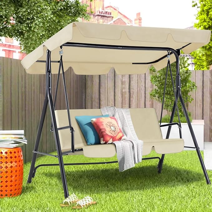 AECOJOY Porch Swing with Stand, 3-Seat Outdoor Clearance Porch Swings by AECOJOY