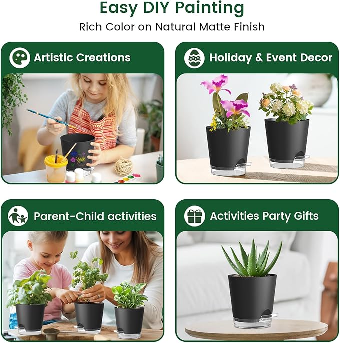 4 inch Self Watering Pots for Indoor Plants, 5 Pack Small Flower Plant Pots - Image 6