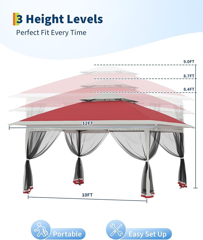 Canopy Tent 12x12 ft, Pop Up Gazebo One-Push Setup - Image 4