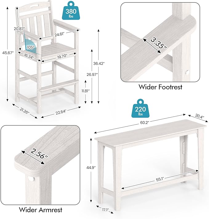 Ciokea Outdoor Bar Height Table Set of 5, Heavy-Duty All-Weather HDPE Patio Bar - Image 2