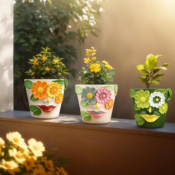 GUGUGO Abstract Face Flower Planters Colorful Unique Rainbow Head Planter - Image 7