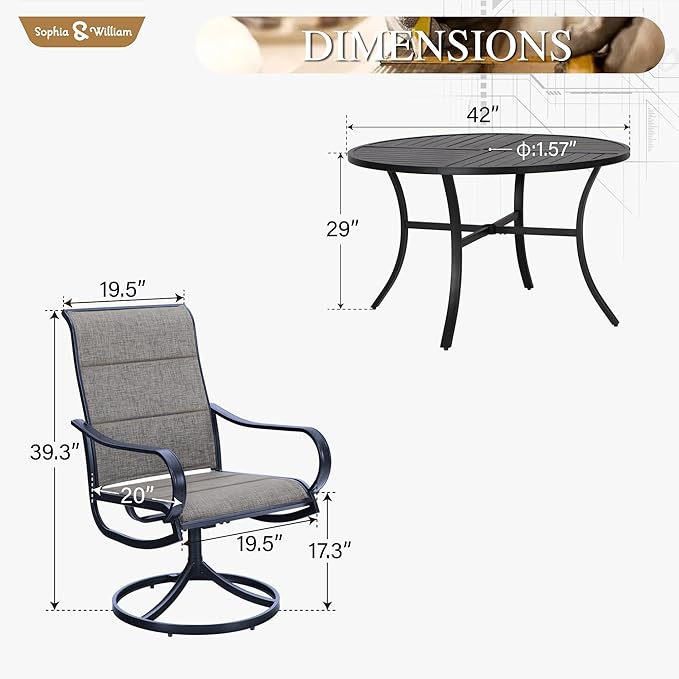 Sophia & William Patio Sets 5 Pieces Patio Dining Set - Image 7