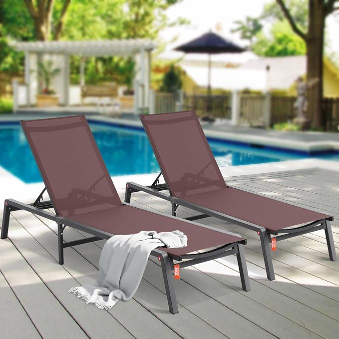 VEVOR 2 Pcs Chaise Lounge Chairs Outdoor, Aluminum Patio Lounge Chair - Image 2