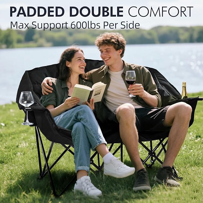 Double Camping Chair Padded Loveseat Chair - Image 2