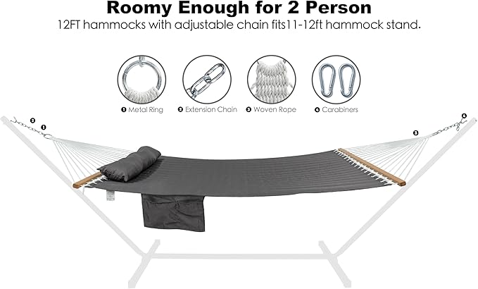 2 Person Hammocks for Outside, Double Quilted Fabric Outdoor Hammock - Image 7