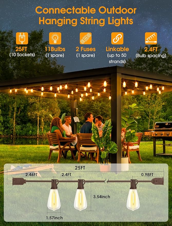 25FT Outdoor String Lights, Patio Lights - Image 2