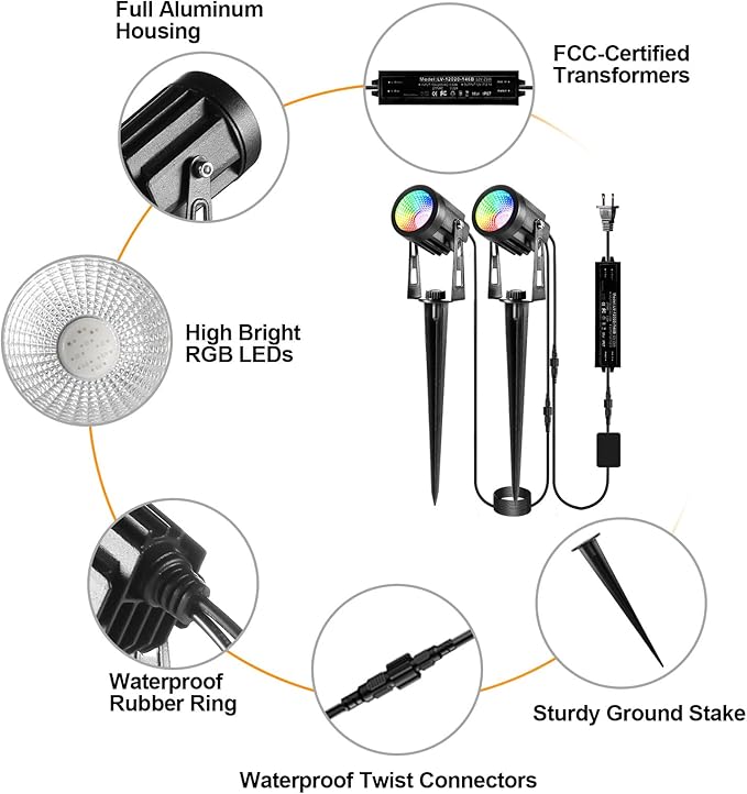 Outdoor Landscape Lighting, 6 Pack RGB Outdoor Spot Lights - Image 2