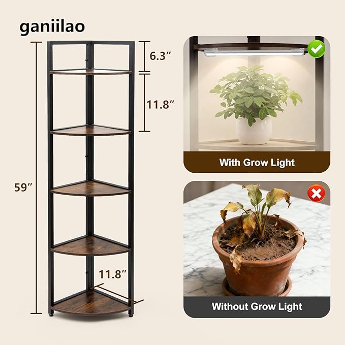Corner Plant Stand with Grow Light Shelf 5 Tiered Plant Stand 59” Tall Flower - Image 6