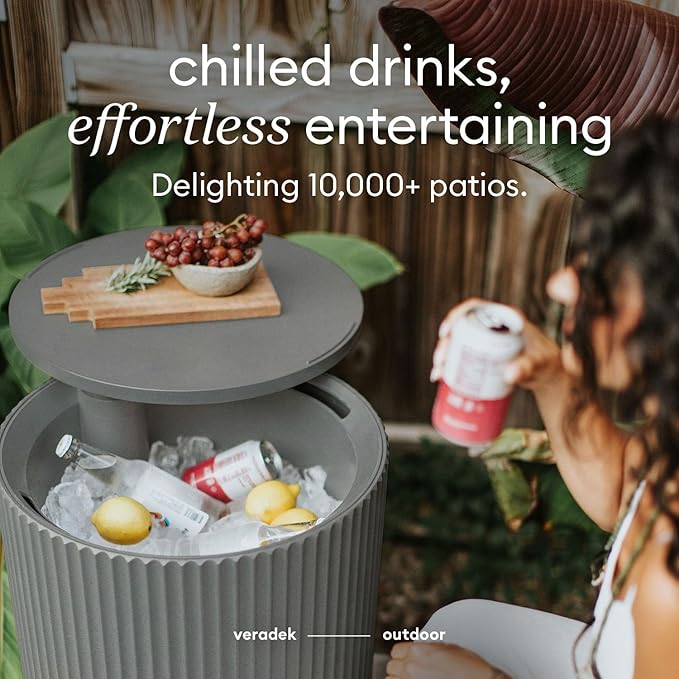 Veradek 21in Outdoor Cooler Side Table, Stone-Plastic Composite, Weather - Image 7