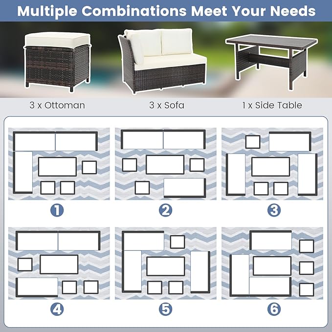 Tangkula 7 Pieces Wicker Patio Furniture Set, Rattan Sofa - Image 8
