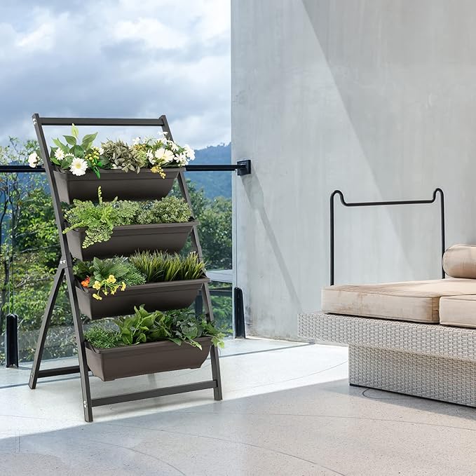 Giantex 2 Pcs 4.1FT Vertical Raised Garden Bed, 4-Tier Elevated Planter Box w/4 - Image 4