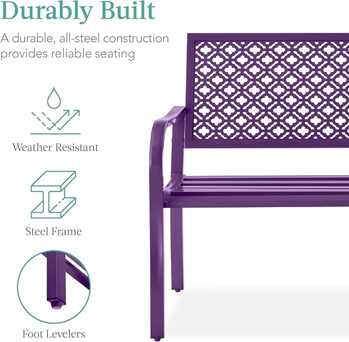Best Choice Products Outdoor Bench 2-Person Metal Steel Benches Furniture - Image 3