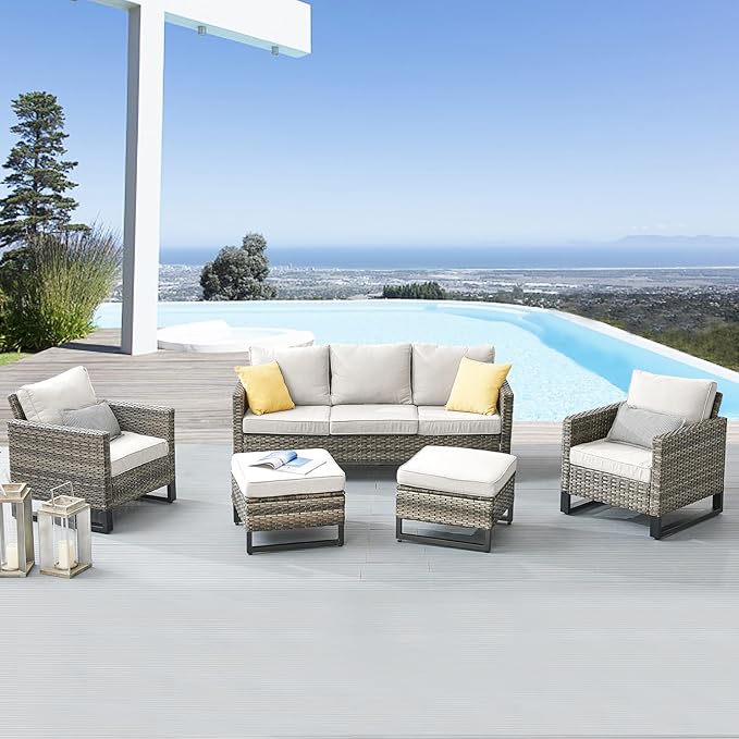 Belord Wicker Patio Furniture 5 Piece Outdoor Sofa Set, Oversize Outdoor Dining by Belord