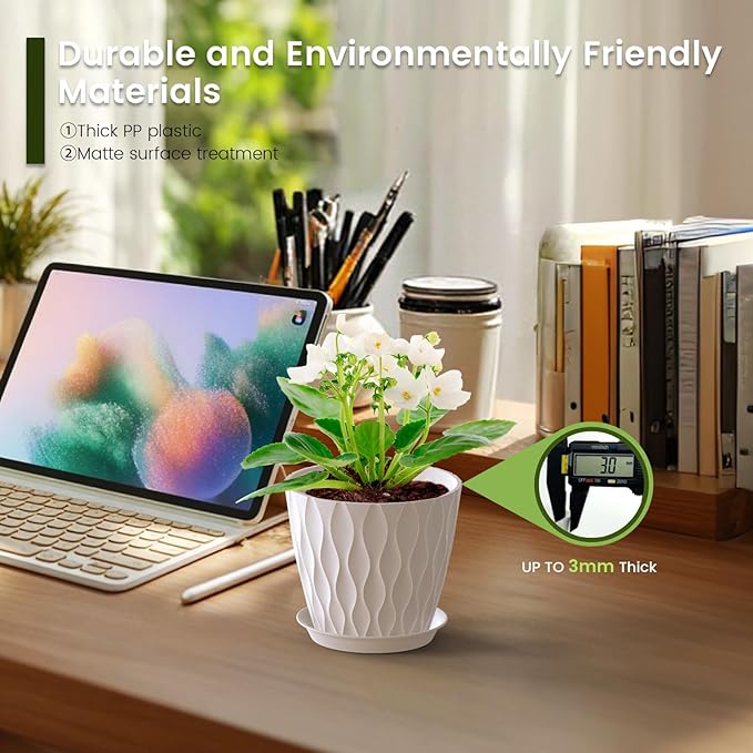 5 inch Plant Pots for Indoor Outdoor Plants, 6 Pack Thick Nursery Pots - Image 4