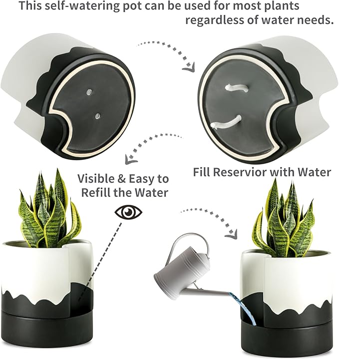 Nihow Self Watering Plant Pot: 8 Inch Ceramic Planter - Image 3