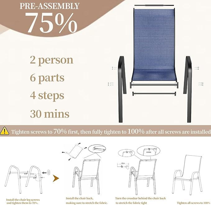 MAMIZO Patio Dining Chairs, Stackable All Weather Teslin Chair, Heavy Duty - Image 3