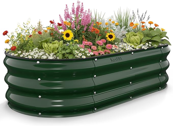 Kesfitt Raised Garden Bed, Oval Open-Bottom Design, 12-Inch Deep by Kesfitt