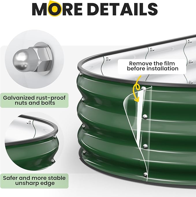 Galvanized Raised Garden Bed 6x3x1 FT, Oval Metal Raised Garden Bed Outdoor - Image 4