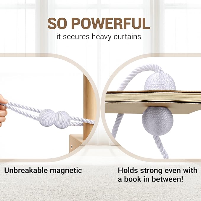 Hion Magnetic Curtain Tiebacks White 4 Pack, Curtain Tiebacks Buckles Holdbacks - Image 5