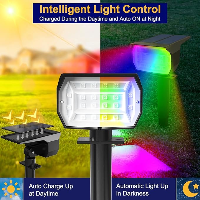 nipify 4 Pack Solar Spot Lights Outdoor Color Changing, 7 Modes Halloween RGB - Image 3