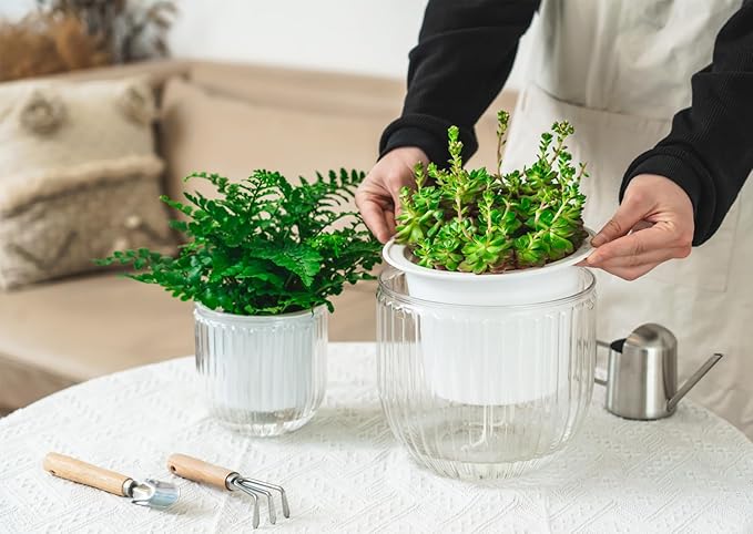 Melphoe 2 Pack Self Watering Hanging Planters Indoor Flower Pots, 5.3/8.3 Inch - Image 4