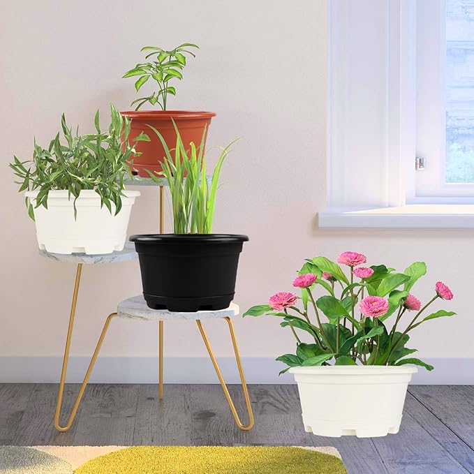 5 Pack 10.5 inch Plant Pots, Planter-Pots-for-Plants，Plastic Flower Pot - Image 7