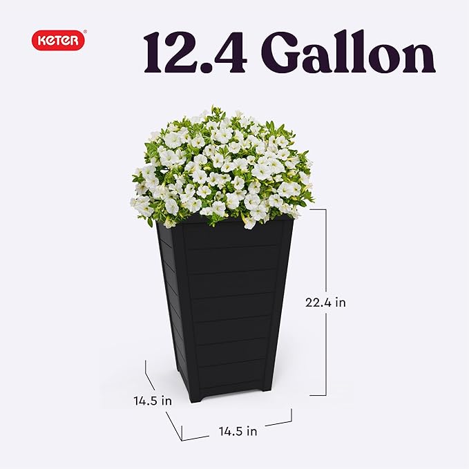Keter Set of 2 Modern 22‑Inch Tall Outdoor Flower Pots – Large Resin Tapered - Image 2