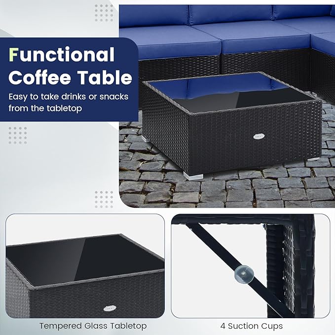 Tangkula 10 Pieces Patio Sofa Set, Outdoor Wicker Conversation Set - Image 8