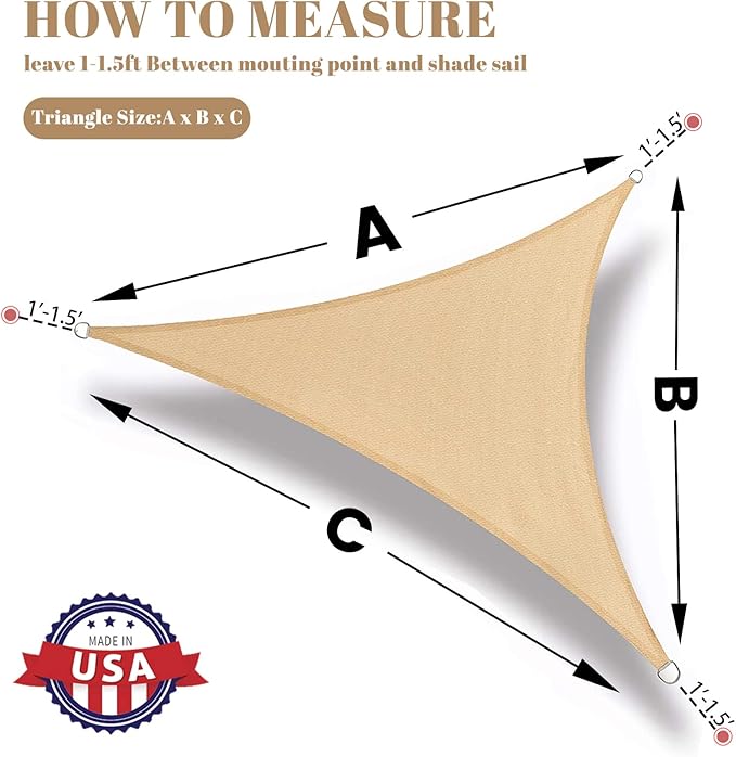 SUNLAX Custom Size 10'x18'x20.6' Sand Sun Shade Sail Right Triangle UV Block - Image 2