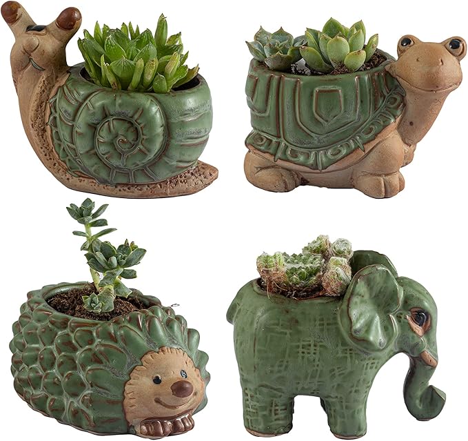 Small Succulent Pots with Drainage, Indoor/Outdoor Ceramic Animal Planter by EnjoylifeChangelife