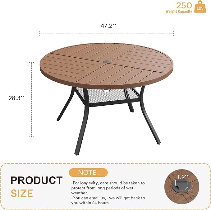 VICLLAX Round Patio Table with Adjustable Umbrella Hole - Image 3