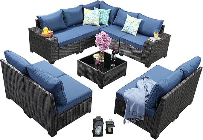 Jing's Villa 8-Piece Patio Furniture Set, All-Weather Outdoor Wicker Sectional - Image 9